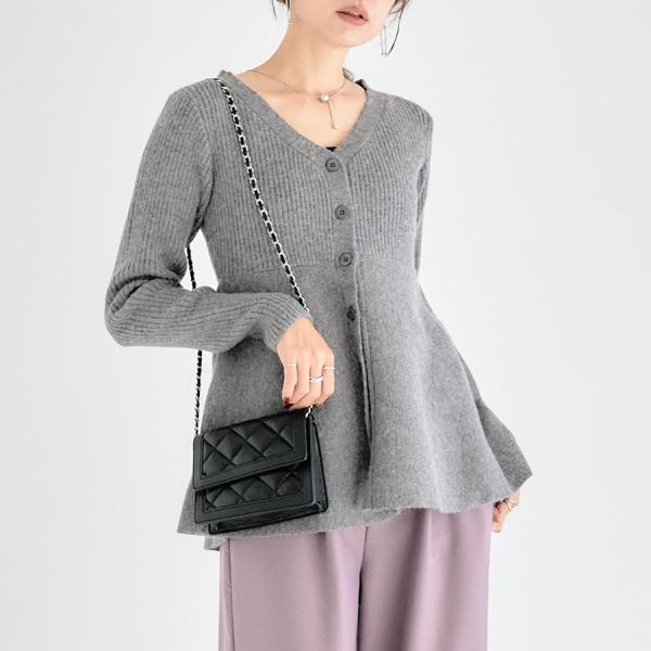 ペプラムニット カーディガン ニット レディース Vネック 長袖 秋冬 アルパカタッチ 起毛ニット ...