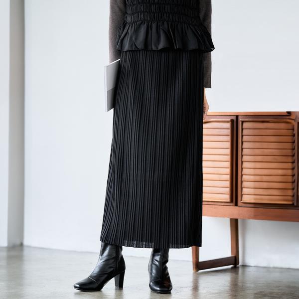 SALE ランダムプリーツ Iライン スカート タイトスカート ロング スリットなしスカート ナロー...