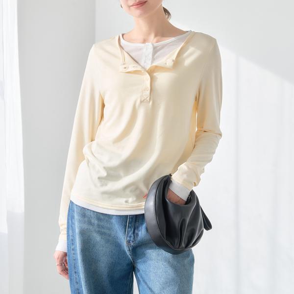 SALE 配色ヘンリーネックカットソープルオーバー