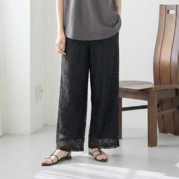 SALE ブロックレースストレートワイドパンツ