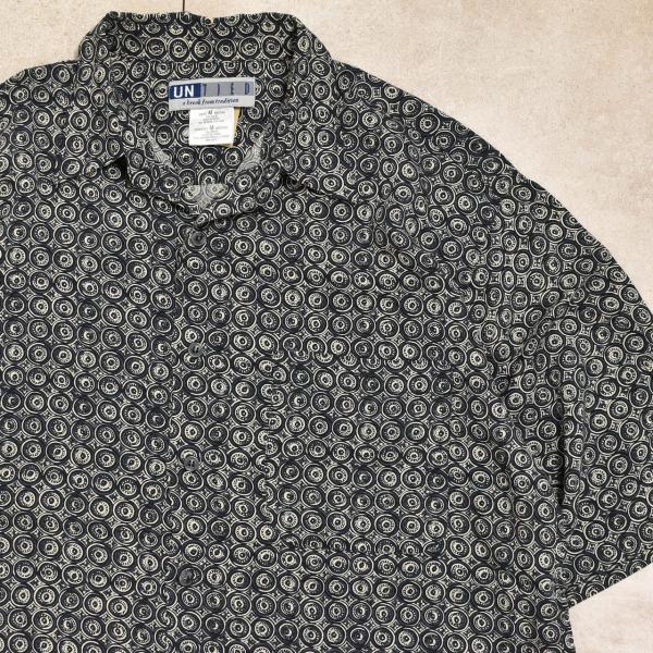90s UNTIED rayon shirtメンズ L相当 90s アンタイド 小紋柄 総柄 レーヨ...