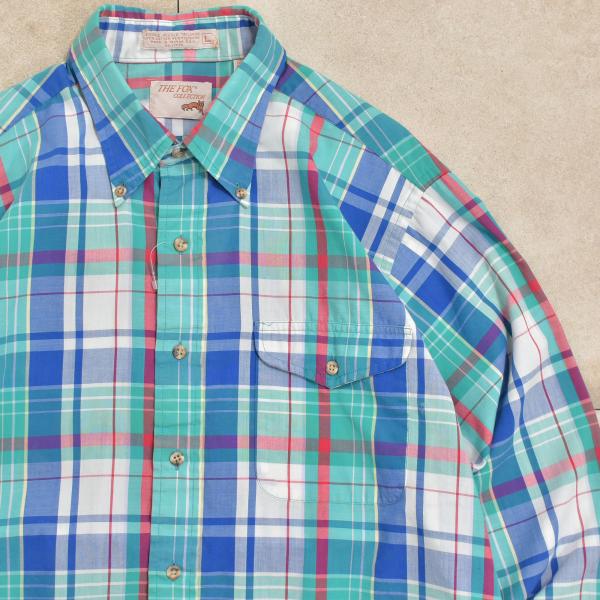 メンズ Lサイズ 80s THE FOX COLLECTION フォックス チェック ボタンダウンシ...