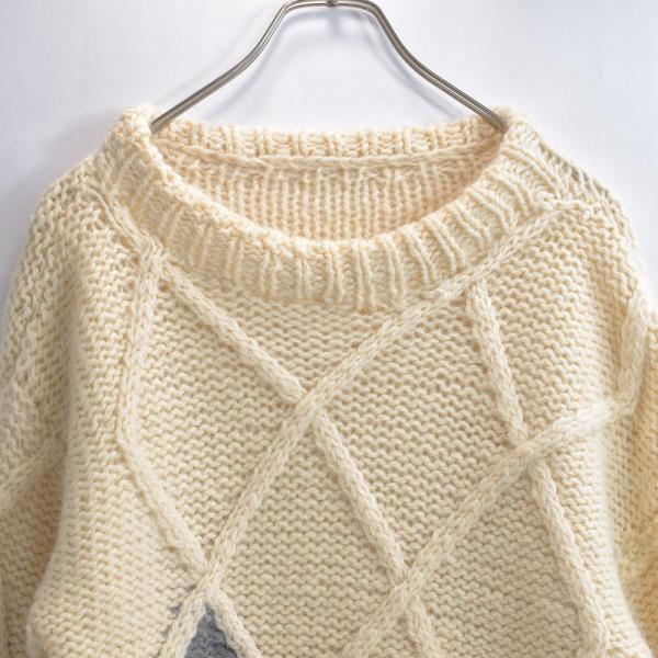 Used ダイヤパターン デザイン ミドルゲージ プルオーバーニット セーター アーガイルチェック風...