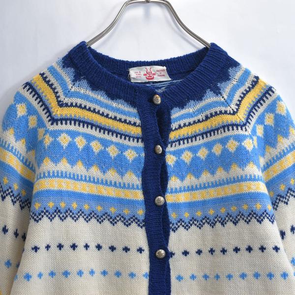 50〜60s デンマーク製 Vintage ハンドメイド ノルディック ウール ニットカーディガン ...