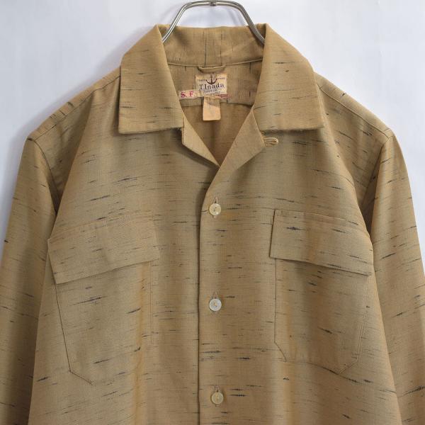 50s T.Inada カスリ柄 ウール オープンカラーシャツ 開襟シャツ 絣柄 ジャパンヴィンテー...