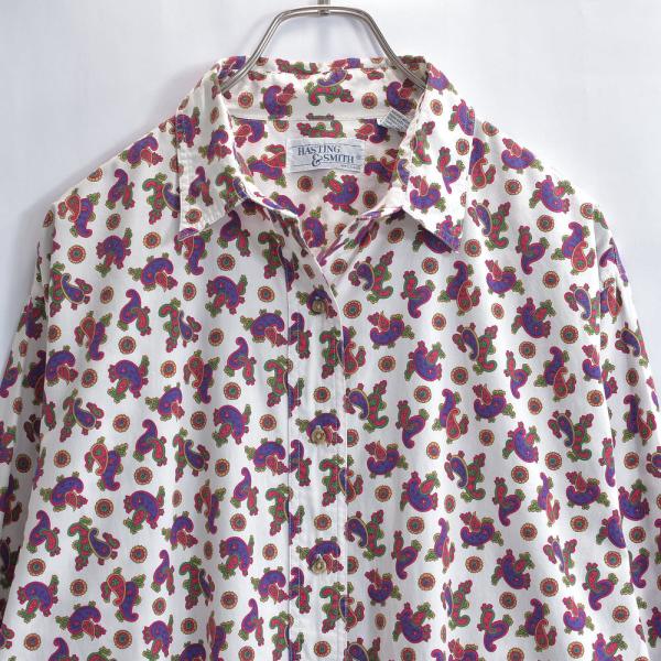 〜90s HASTING &amp; SMITH レトロデザイン ペイズリー柄 総柄 コットン シャツ 長袖...