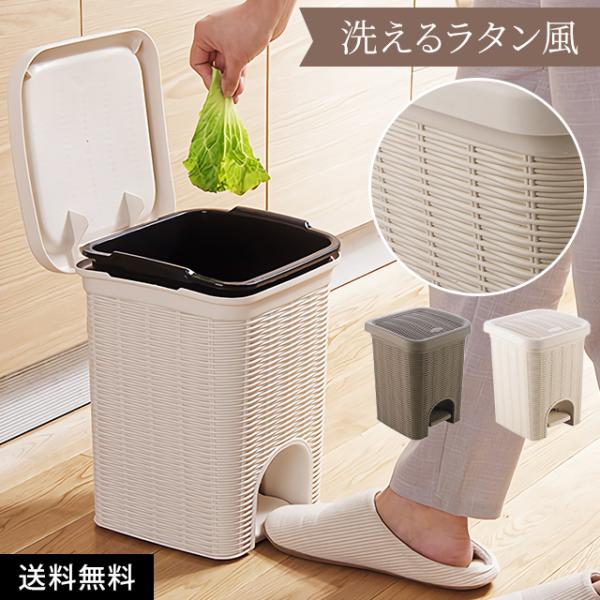 ゴミ箱 ふた付き ペダル プッシュ ペダル式 おしゃれ 籐風 ダストボックス キッチン リビング 分...