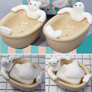 アニマルジャブジャブ(石鹸トレー) 1-17003・1-17004 かわいいシロクマ・アザラシ(iw0a334)