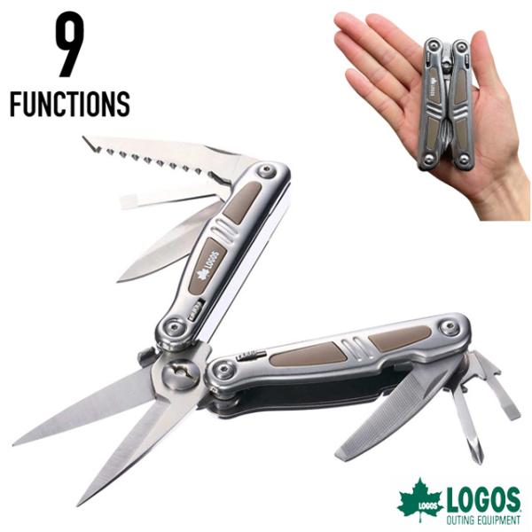 ロゴス PROマルチツール9 ナイフ ハサミ ドライバー 栓抜き のこぎり ヤスリ アウトドア キャ...