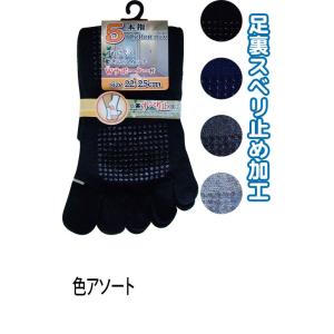 【まとめ買い=注文単位10個】婦人 綿混 5本指 Wサポートソックス 滑り止め 靴下 レディース 3...