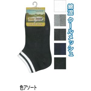 【まとめ買い=10個単位】婦人 綿混 口ゴムラインメッシュ スニーカーソックス 靴下 レディース 3012-1-00M アソート(色おまかせ) 47-655(se2d972)