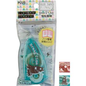 【まとめ買い=10個単位】PLUS テープ糊 強粘着柄入 6mm×7.5m 54001 アソート(色...