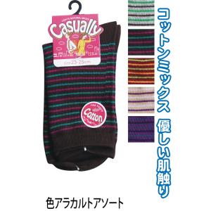 【まとめ買い=注文単位10個】婦人 綿混 細ボーダー柄 ソックス 靴下 レディース 322-9-3 アソート(色柄ある場合)47-947(se2e412)