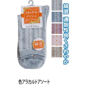 【まとめ買い=注文単位10個】婦人 綿混 ストライプ柄 メッシュソックス 靴下 レディース 3032...