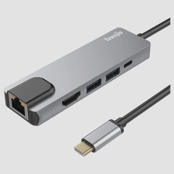 送料無料★USB type C HDMI LAN ハブ Tuwejia 変換アダプタ 5in1 イー...