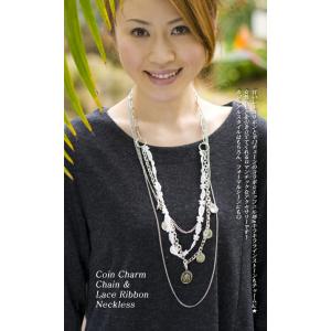 コインチャームチェーン&amp;レースリボンネックレス メール便【送料無料】  プレゼント