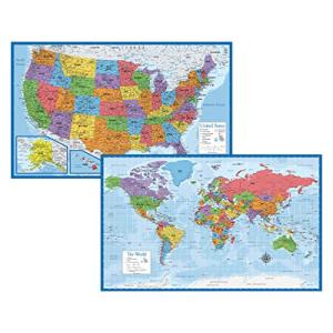 Laminated World Map & US Map Poster Set - 18 x 29 - Wall Chart Maps of t｜gronlinestore
