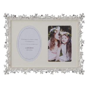ブライダルフォトフレーム ホワイト ２ｌ クリスタル 花 お祝い おしゃれ 写真立て インテリア雑貨 置物