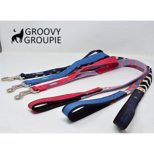 大型犬 リード サイドグリップ  【  ロリポップウェーブ とデニム 】 安心 安全 ダブルナスカン...
