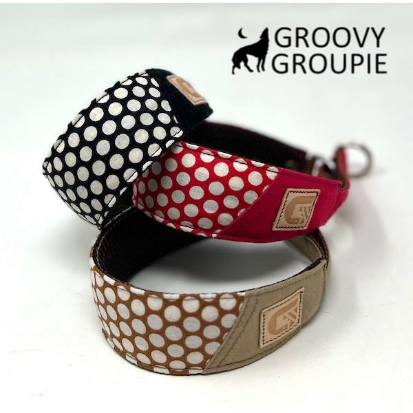 ハーフチョーク 中型犬 M 幅広 首輪 に変更可能  【 カラフル水玉 ＆ ツイル 】 オーダーメイ...