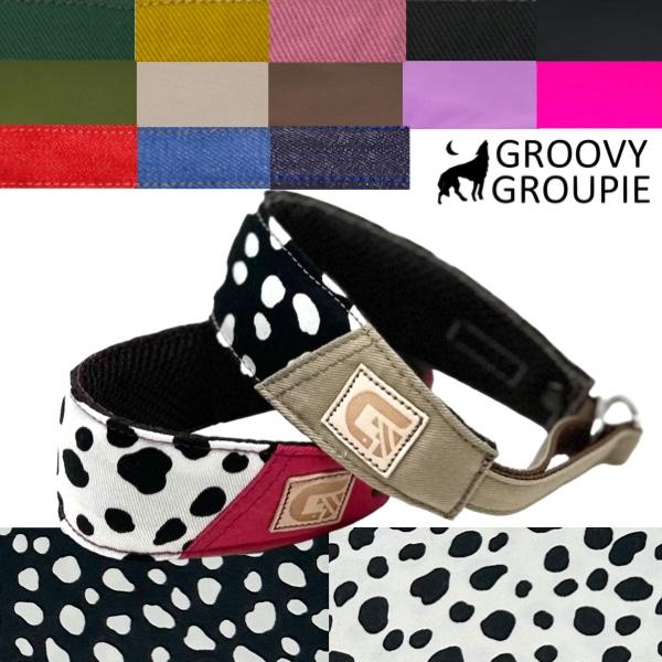 ハーフチョーク 中型犬 M 幅広 首輪 に変更可能  【 ダルメシアン柄 ＆ ツイル デニム 】 オ...