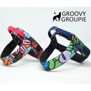 中型犬用ハーネス　南国の庭＆デニム　クイックハーネス・胴輪　ワンタッチで装着簡単　裏地クッションで優しい。　日本製【Mサイズ】