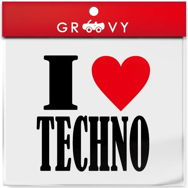 I LOVE TECHNO 車 ステッカー アイ ラブ テクノ 音楽 music ジャンル 赤い ハ...