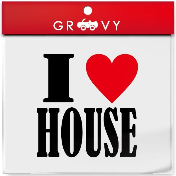 I LOVE HOUSE 車 ステッカー アイ ラブ ハウス 音楽 music ジャンル 赤い ハー...
