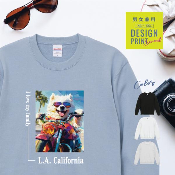 愛犬 スウェット トレーナー 犬 サモエド さもえど バイク 西海岸 スクエア プリント 上 服 プ...