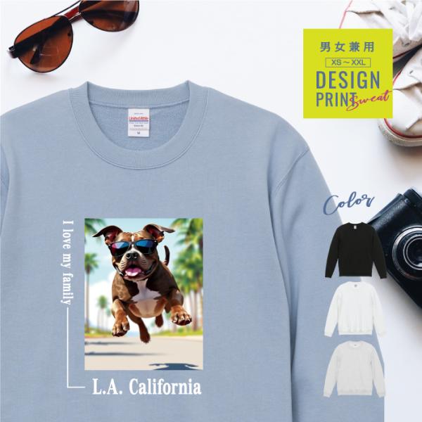 愛犬 スウェット トレーナー 犬 ピットブル ブリンドル 散歩 西海岸 スクエア プリント 上 服 ...