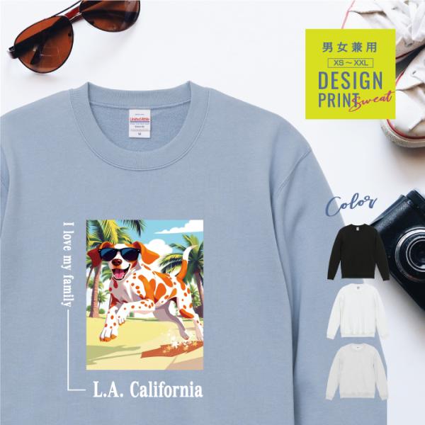 愛犬 スウェット トレーナー 犬 ポインター オレンジ ホワイト 散歩 西海岸 スクエア プリント ...