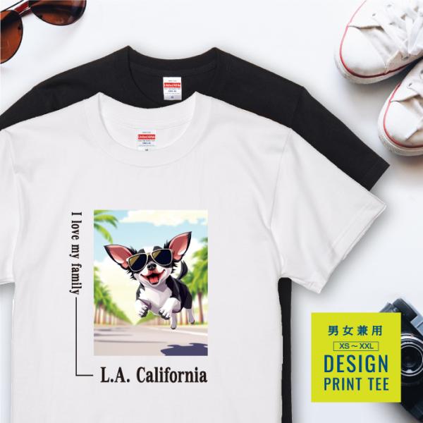 愛犬 Tシャツ 犬 スムースコート チワワ ブラック 散歩 西海岸 スクエア プリント 半袖 服 プ...