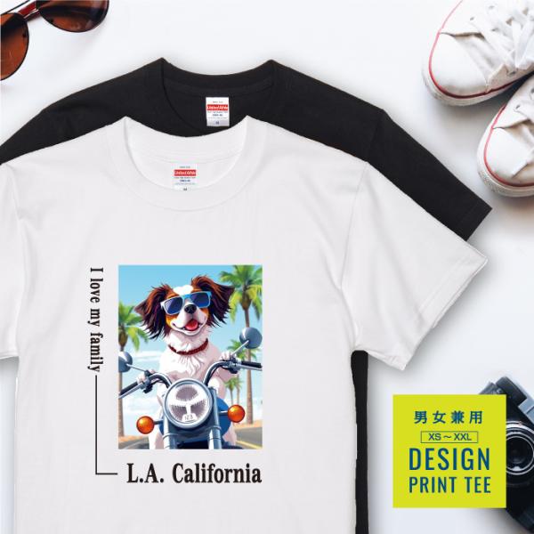 愛犬 Tシャツ 犬 キャバリア トライカラー バイク 西海岸 スクエア プリント 半袖 服 プレゼン...