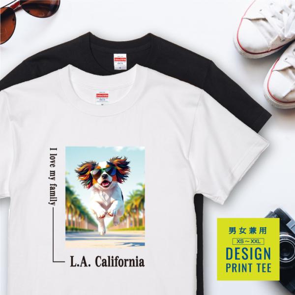 愛犬 Tシャツ 犬 キャバリア トライカラー 散歩 西海岸 スクエア プリント 半袖 服 プレゼント...