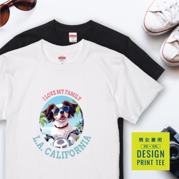 愛犬 Tシャツ 犬 キャバリア トライカラー バイク 西海岸 カレッジ プリント 半袖 服 プレゼン...
