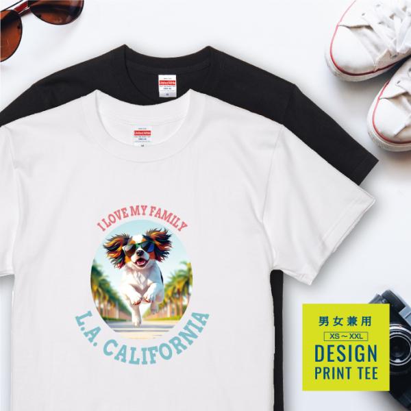愛犬 Tシャツ 犬 キャバリア トライカラー 散歩 西海岸 カレッジ プリント 半袖 服 プレゼント...