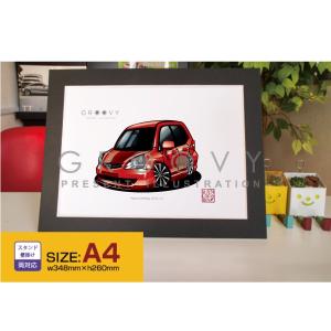 車好き プレゼント ホンダ フィット 初代 車 イラスト A4版 グルービー honda FIT アート パーツ オーナー グッズ ギフト アクセサリー｜groovys