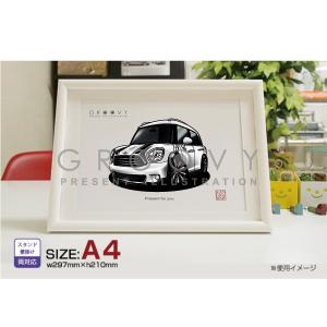 車好き プレゼント ミニ クラブマン F54 車 イラスト A4版高級フレーム