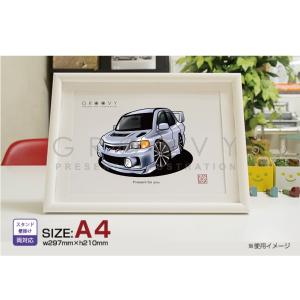 車好き プレゼント 三菱 ランサー エボリューション ４ GSR 車 イラスト A4版高級フレーム グルービー ランエボ アート パーツ グッズ｜groovys