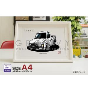 車好き プレゼント 日産 DUTSUN トラックD21 車 イラスト A4版高級フレーム グルービー ダットサン ニッサン アート パーツ アクセサリー｜groovys