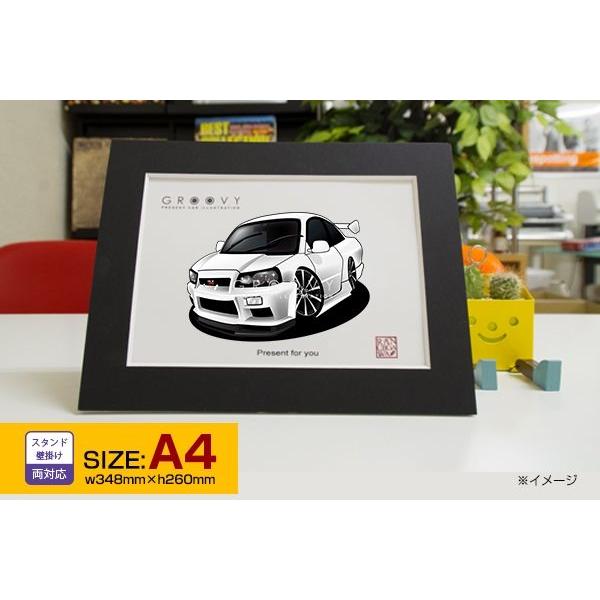 車好き プレゼント 日産 スカイライン R34 車 イラスト A4版 グルービー ニッサン アート ...