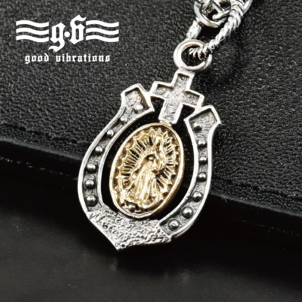 シルバー 925 ネックレス ペンダント トップ ヘッド 聖母 マリア 馬蹄 ホースシュー 十字架 ...