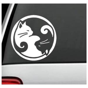 鍋ネコ 陰陽 眠り猫 カッティング ステッカー かわいい 猫 シルエット ノートパソコン 車のサイドミラーやバイクのカスタム デカール シール
