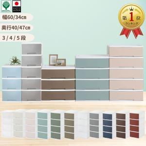 ワイドチェスト 5段 幅60×奥行40cm 簡易キャスター付 衣装ケース プラスチック 収納ケース 日本製 リビング クローゼット 押入れ（ワイド5段）