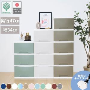 グリーンパル スリムチェスト 3段 幅34cm 奥行47cm キャスター付 プラスチック 衣装ケース すき間収納 おしゃれ 日本製（スリム収納3段）｜Grow uP shop Yahoo!店