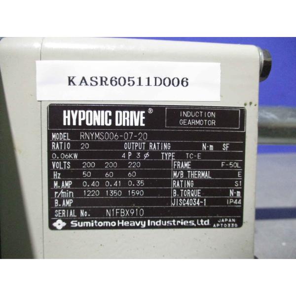 中古 住友重機械工業 RNYMS006-07-20 ハイポニック減速機 (KASR60511D006...