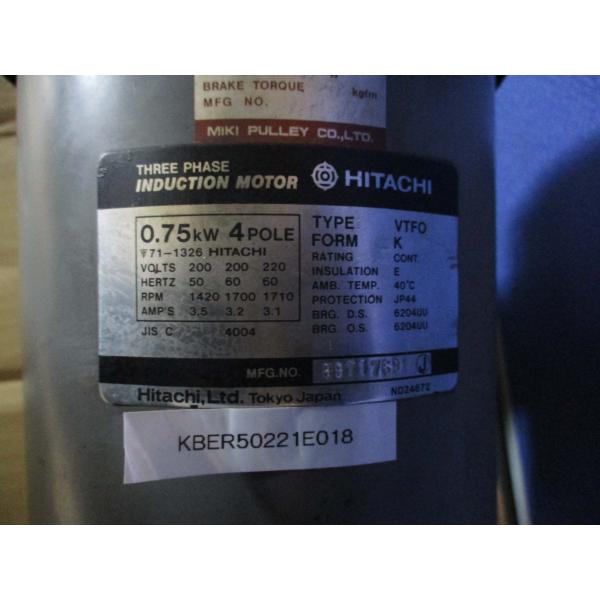 中古 HITACHI THREE PHASE INDUCTION MOTOR VTFO 0.75KW...