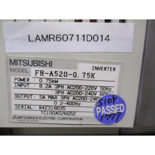 中古 MITSUBISHI INVERTESR FR-A520-0.75K インバーター 0.75K...