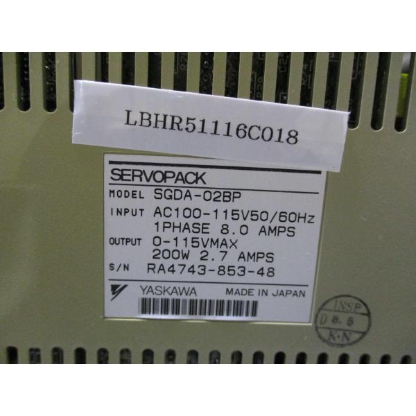 中古 YASKAWA SERVO PACK SGDA-02BP サーボパック 200W  (LBHR...