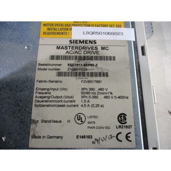 中古 SIEMENS MASTERDRIVES MC AC/AC DRIVE Z=G91+C23 6...